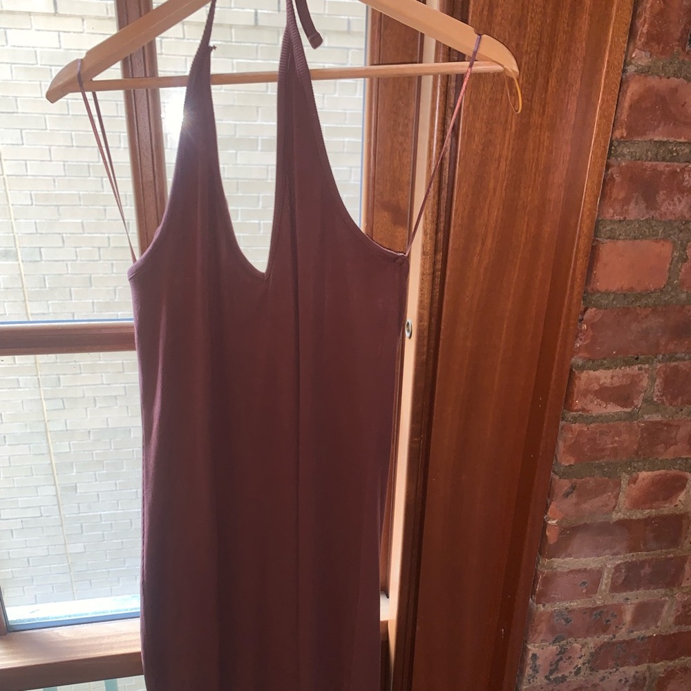 Burned Sienna MIDI Slit Halter Dress.